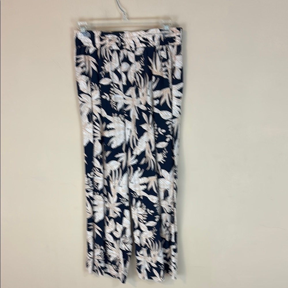 Panama Jack Linen Blend Tropical Leaves Print Elastic Waist Pants Size Small